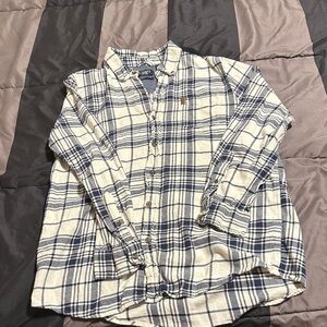 Chaps Men’s Cream and Navy Plaid Button-Down Shirt